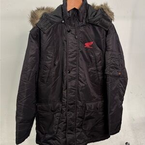 Honda Men's Black Puffer Jacket with Fur Hood